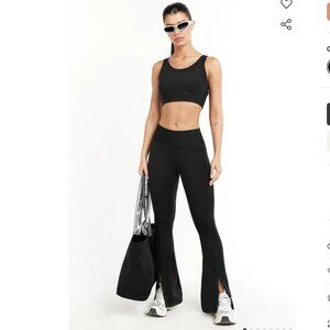The Giving Movement 32" Flared Front Split Leggings - Black - M - New W/O Tags